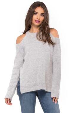 J.O.A. Los Angeles Gray Cold-Shoulder Sweater Style KR1009